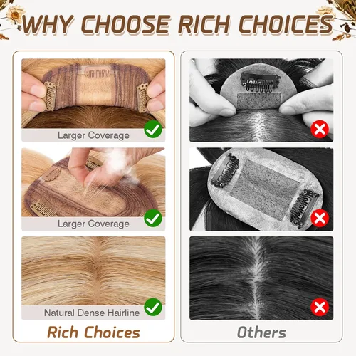 Miniatura 80 de Rich Choices Pelucas con topper de cabello para mujeres, cabello humano real 100% Remy, sin flequillo, para mujeres con adelgazamiento en la parte