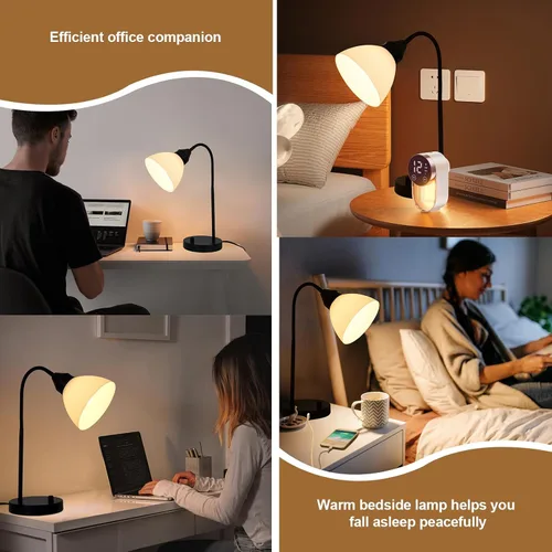 Miniatura 6 de Lámparas de escritorio, lámparas de mesa para dormitorios con 2 puertos USB, lámparas de noche regulables continuas, lámpara ajustable para sala