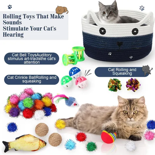 Miniatura 3 de Zopeal Juego de 76 cestas de almacenamiento para gatos, juguetes interactivos para gatos, varita para gatitos, bolas parpadeantes coloridas, bolas