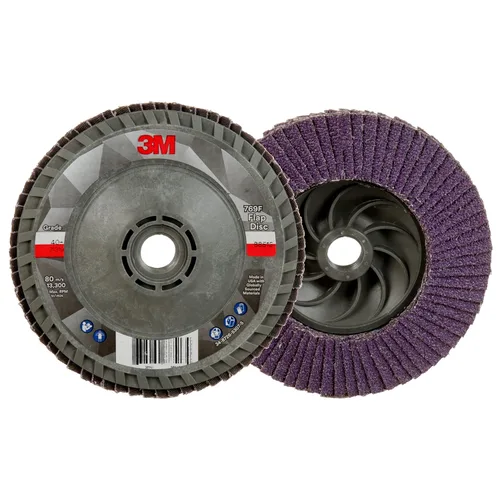 Miniatura 15 de 3M Disco de Solapa 769F, Tipo 27, 80+, 4-1/2 in x 7/8 in, Abrasivo de Alto Rendimiento, Disco de Rectificado y Acabado de Grano Cerámico