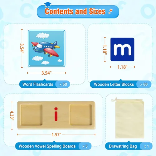 Miniatura 6 de Juguetes de aprendizaje para niños de 3, 4, 5 años - Juego de clasificación y lectura de 116 piezas con letras de vocales cortas, juego