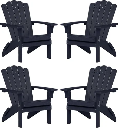 Miniatura 18 de Juego de 2 sillas Adirondack plegables de HDPE, sillas de patio resistentes a la intemperie con reposabrazos anchos y respaldo alto, silla para Negro
