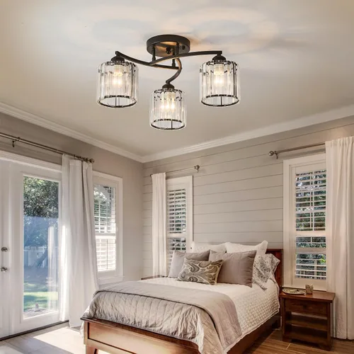 Miniatura 6 de Candelabro de cristal negro, lámpara de techo de 3 luces, accesorio de iluminación moderno para sala de estar, comedor, dormitorio