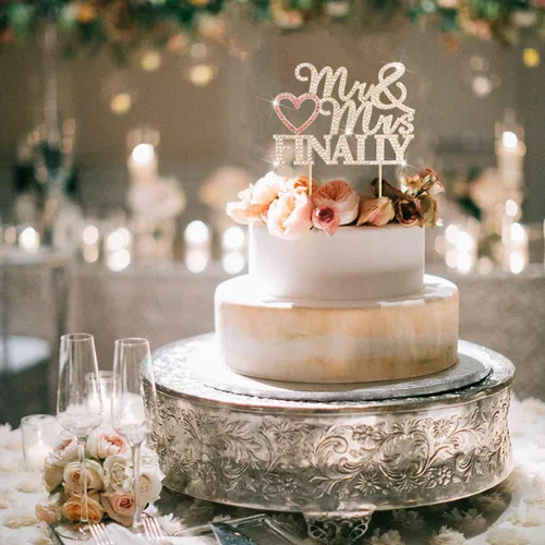 Miniatura 6 de Finally Mr & Mrs - Decoración de pastel de diamantes de imitación de boda dorada y rosa, perfecta para despedidas de soltera, compromiso, bodas