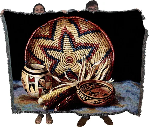 Miniatura 14 de Adobe Dreams Manta – Arte de cerámica del suroeste Pueblo – Manta de tapiz de regalo tejida de algodón – Fabricado en los Estados Unidos