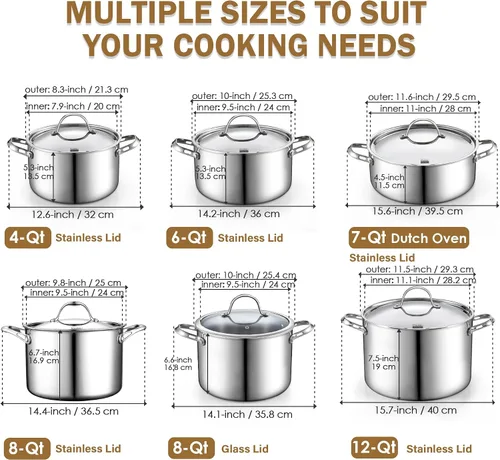 Miniatura 2 de Cooks Standard Olla para Caldo de Acero Inoxidable Multi-Capa, Olla Holandesa de 7 Cuartos para Cocinar Pasta y Enlatado con Tapa, Olla Profunda