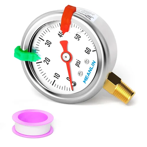 Miniatura 23 de MEANLIN MEASURE - Manómetro de presión de 0~60 psi, relleno de glicerina, esfera con cara de 1.5 pulgadas, NPT de 1/8 de pulgada, manómetro de acero