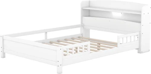 Miniatura 9 de Harper & Bright Designs Base de cama matrimonial con cabecera de almacenamiento y luz LED integrada, cama de plataforma de tamaño matrimonial
