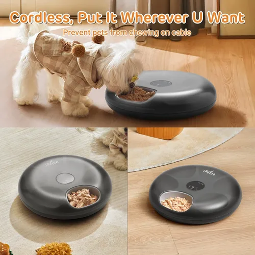 Miniatura 5 de iPettie Donut Frost - Comedero automático inalámbrico para mascotas de 6 comidas, alimentos secos y húmedos, con dos paquetes de hielo, batería