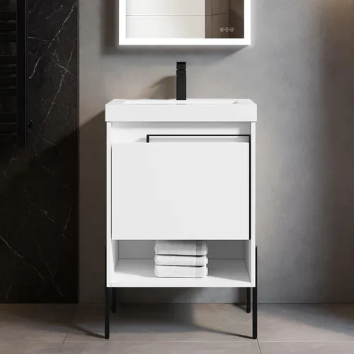 Miniatura 8 de Blossom Turin - Mueble de baño de roble Classik de 24 pulgadas con fregadero acrílico, gabinete independiente minimalista de madera, diseño moderno