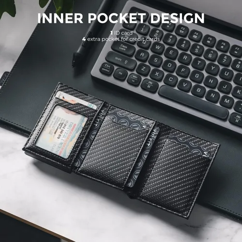 Miniatura 11 de VULKIT Cartera con tarjetero para hombre, con cierre magnético, bloqueo RFID, billetera de cuero triple, marino, Moderno