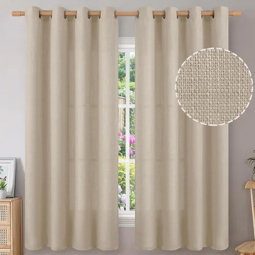 Miniatura 36 de BGment Cortinas de Lino Beige de 63 Pulgadas de Largo 2 Paneles - Tratamientos para Ventanas con Textura de Arpillera Filtrantes de Luz Cortinas