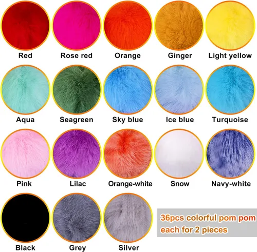 Miniatura 2 de BQTQ 36 Piezas Pompones de Piel Sintética de Conejo con Lazo Elástico DIY Pompón Esponjoso para Sombreros Gorros Zapatos Bufandas Guantes Bolsas