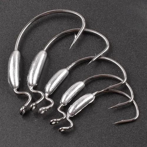 Miniatura 7 de Anzuelos de pesca con peso Swimbait, 10/20 piezas de anzuelos de pesca con gusano pesados, ganchos de espacio extra anchos de plástico suave