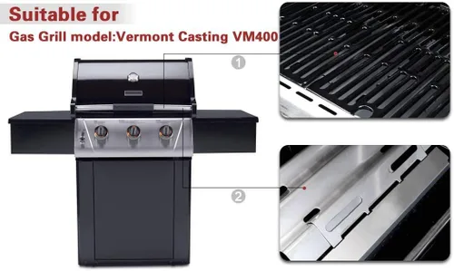 Miniatura 5 de Hisencn Paquete de 3 piezas de repuesto de placa de calor inoxidable para quemador de barbacoa, deflector de llama, piezas de repuesto para Vermont