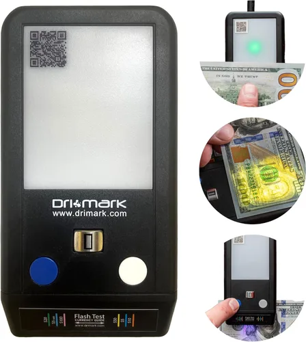 Dri Mark Detector de billetes falsos de prueba de flash, 3 pruebas fáciles en un dispositivo pequeño, marca de agua, tinta, tira de seguridad,