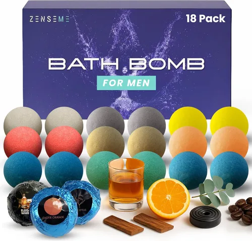 Miniatura 12 de Bombas de baño para hombres, juego de 18 bombas de baño naturales perfumadas fuertes hechas a mano de 2.5 onzas con aromas de aceites esenciales