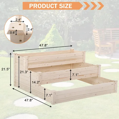 Miniatura 6 de Macetas de 3 niveles para plantas al aire libre, kit de cultivo elevado, caja de jardinera, cajas de jardín elevadas al aire libre, maceta de madera