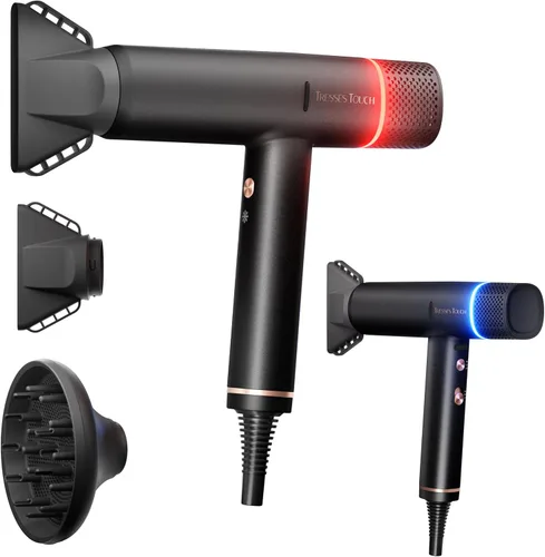 Secador de pelo iónico profesional con difusor, secador iónico de bajo ruido de alta velocidad, potente motor de 1600 vatios para secado rápido y