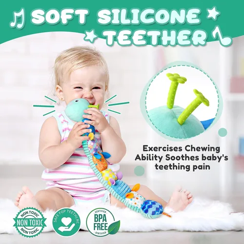 Miniatura 4 de Awotoy Juguetes para bebés de 0 a 12 meses, juguete de peluche musical con actividad sensorial suave con crujido multisensorial, sonajero y Oruga