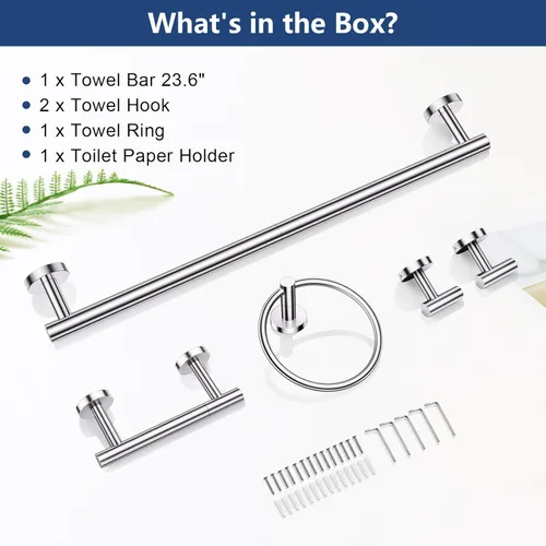 Miniatura 8 de TQKAG Juego de 5 Piezas de Herrajes de Baño de Cromo Pulido 23.6" Acero Inoxidable SUS304 Juegos de Soporte de Barra de Toallas de Baño Portapapel