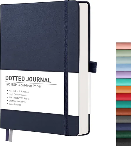 Miniatura 12 de RETTACY Cuaderno Diario con Puntos, 256 Páginas, Tamaño A5 Mediano (14.5 × 21 cm), Tapa Dura de Cuero, Papel Grueso de 120 g/m², para Diario de Negro