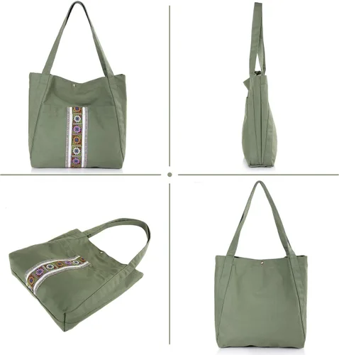 Miniatura 2 de MAZEXY Bolso de mano para mujer, grande, de lona bordada, bolso de mano de gran