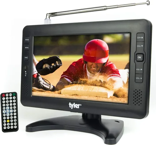 Tyler 9" 1080p TV LCD portátil con monitor, batería recargable, capacidad inalámbrica, HD-TV, USB, tarjeta SD, AC/DC, control remoto, soporte