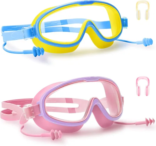 Miniatura 11 de Paquete de 2 gafas de natación para niños de 3 a 15 años de edad, marco grande HD, antivaho, gafas de natación para niños pequeños