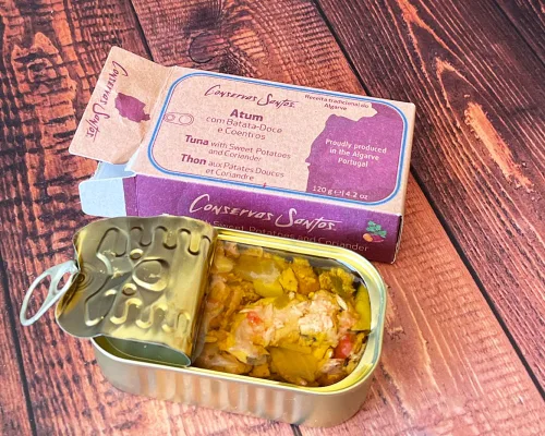 Miniatura 2 de Conservas Santos Portugal - Atún enlatado con batata y cilantro - 4.23oz / 120gr (paquete de 5 latas)