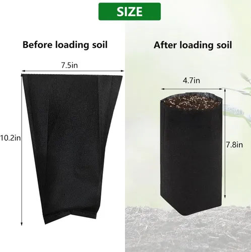 Miniatura 2 de Belit 50 piezas de 26 cm de alto bolsas de cultivo de vivero profundas, macetas de plantas no tejidas para el inicio de plantas enraizadas, Negro