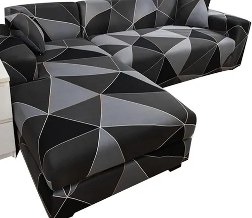 Fundas para sofá en forma de L, color marrón/gris, protectores elásticos de muebles para sofá modular en forma de L de 1/2/3/4 plazas con correa