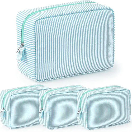 Miniatura 16 de Sanwuta 3 bolsas de maquillaje de sirsaca, bolsas de cosméticos de sirsaca a rayas para mujer, organizador de artículos de tocador de viaje grandes