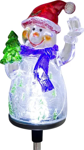 Miniatura 8 de Alpine Corporation Juego de 2 estacas solares de jardín de muñeco de nieve de 34 pulgadas de alto con luces LED de fibra óptica blanca, juego de 2