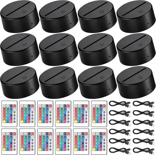 Honoson 12 juegos de base de lámpara LED nocturna 3D, base de pantalla LED de 16 colores con control remoto, cable USB para acrílico y vidrio de