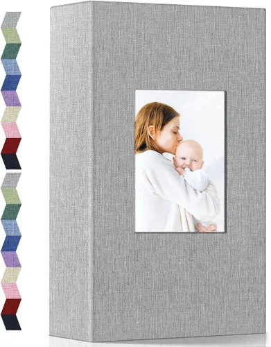 Miniatura 30 de Álbum de fotos popotop 4x6 - 100 fotos, libros de fotos con 100 bolsillos verticales, álbumes con cubierta de lino para fotos familiares, de boda