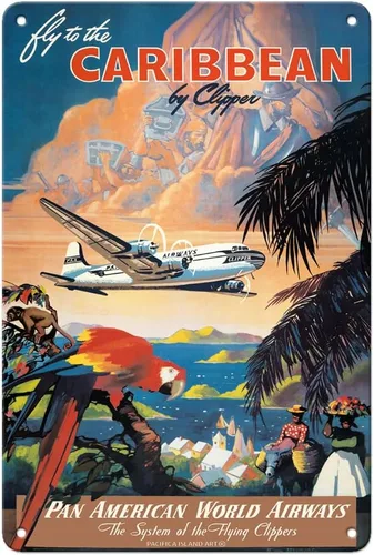 Pacifica Island Art Póster de viaje de aerolínea vintage de Mark Von Arenburg c.1940s, cartel de metal vintage con texto en inglés "Fly to the
