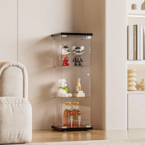 Miniatura 10 de FANYUSHOW Vitrina de cristal con doble puerta y cerradura, estilo de instalación rápida, gabinete Curio de 4 estantes de vidrio templado de 5mm