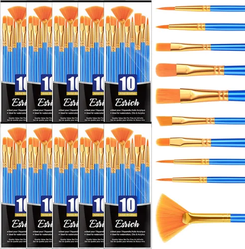 Miniatura 11 de Pinceles ESRICH, 16 paquetes - 160 piezas, juego de pinceles para pintura acrílica, set de pinceles para óleo y acuarela, para cuerpo, cara, lienzo