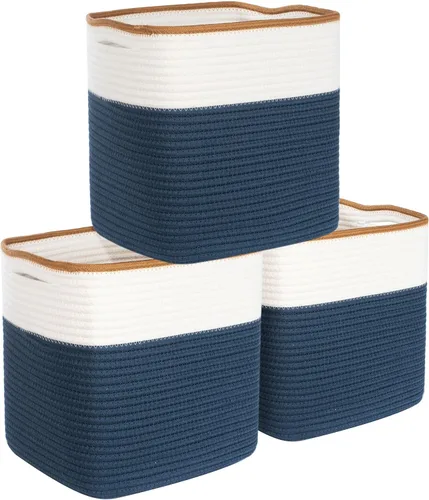 Miniatura 14 de MINTWOOD Design Paquete de 3 cubetas de almacenamiento de 11x11 pulgadas, organizador tejido, lindas cubetas cuadradas para clóset, canastas Negro