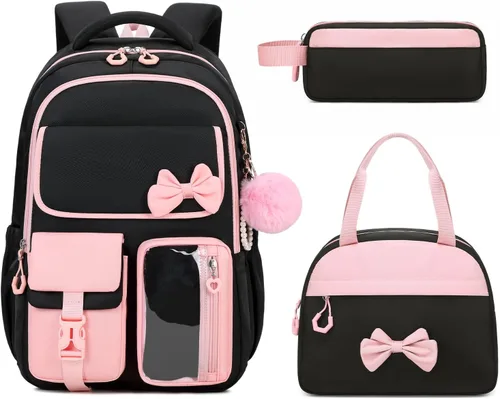 Miniatura 14 de Mochila para niñas, mochila escolar para niñas, bonita mochila con lazo para niñas, niños y adolescentes, para estudiantes de escuela primaria