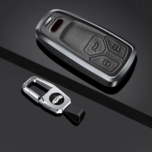 Miniatura 3 de Compatible con Audi Q3 Q8 Q7 Q5 A3 A4 A5 A6 A7 TT TTS S4 S5 RS4 RS5 Funda de cuero de metal para llavero inteligente