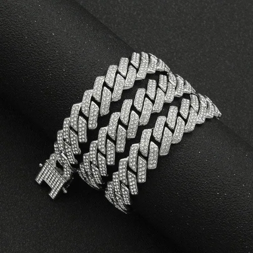Miniatura 8 de Cadena y pulsera de eslabones cubanos de oro y plata para hombres y mujeres Collar de diamantes Iced Out Miami Cuban Hip Hop Joyería