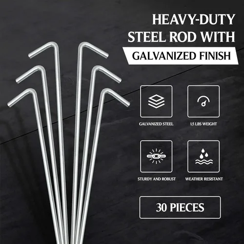 Miniatura 5 de RamPro estacas resistentes para tienda de campaña, ganchos para jardín, galvanizados de acero resistente al óxido (9 pulgadas), Plateado