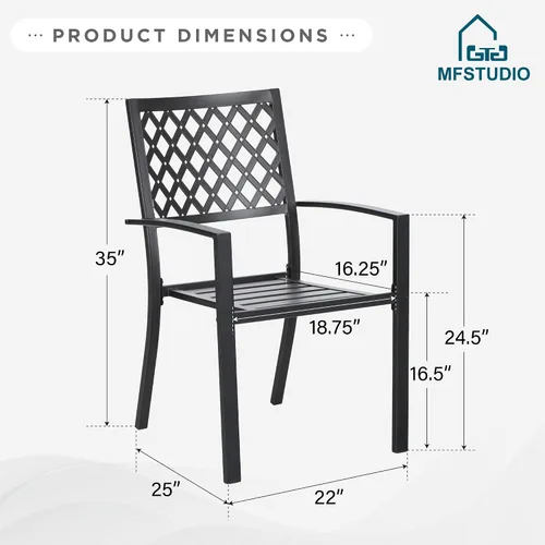 Miniatura 2 de MFSTUDIO Juego de 2 sillas de patio, sillas de comedor de metal para exteriores, sillas de comedor apilables de hierro forjado negro para terraza