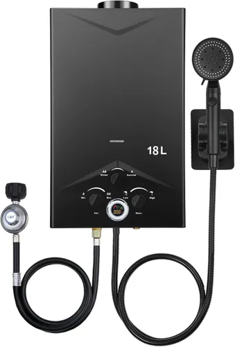Calentador de agua sin tanque de 4.74GPM 18L Calentador de agua portátil a gas caliente para exteriores, calentador de agua de propano instantáneo