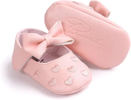 Miniatura 4 de RVROVIC Zapatos de bebé para niñas, suela suave, zapatos planos Mary Jane, vestidos de princesa, zapatos de poliuretano lindo lazo precaminante