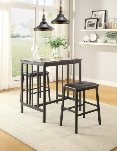 Miniatura 2 de Homelegance Juego de comedor de vinilo bifundido de 3 piezas, marrón oscuro