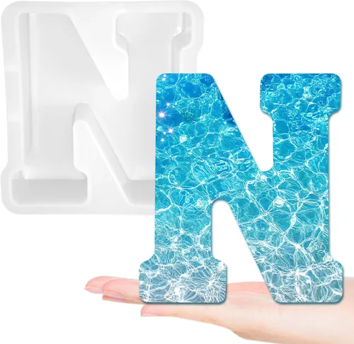 Miniatura 17 de Moldes de letras grandes de 7 pulgadas para resina, molde de fundición epoxi del alfabeto mayúscula 3D de la A a la Z, molde de silicona para velas