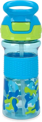 Miniatura 7 de Nuby Thirsty Kids Flip-It - Vaso para beber sin derrames con boquilla suave, 12 onzas, más de 18 meses, color camuflaje aguamarina, esenciales